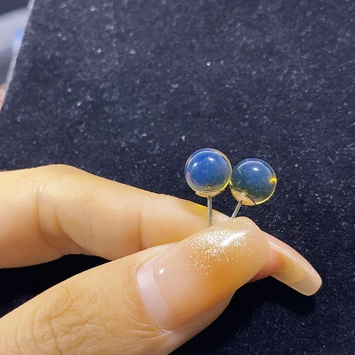 蓝珀银S925镶嵌珠宝奇石墨西哥蓝珀耳钉