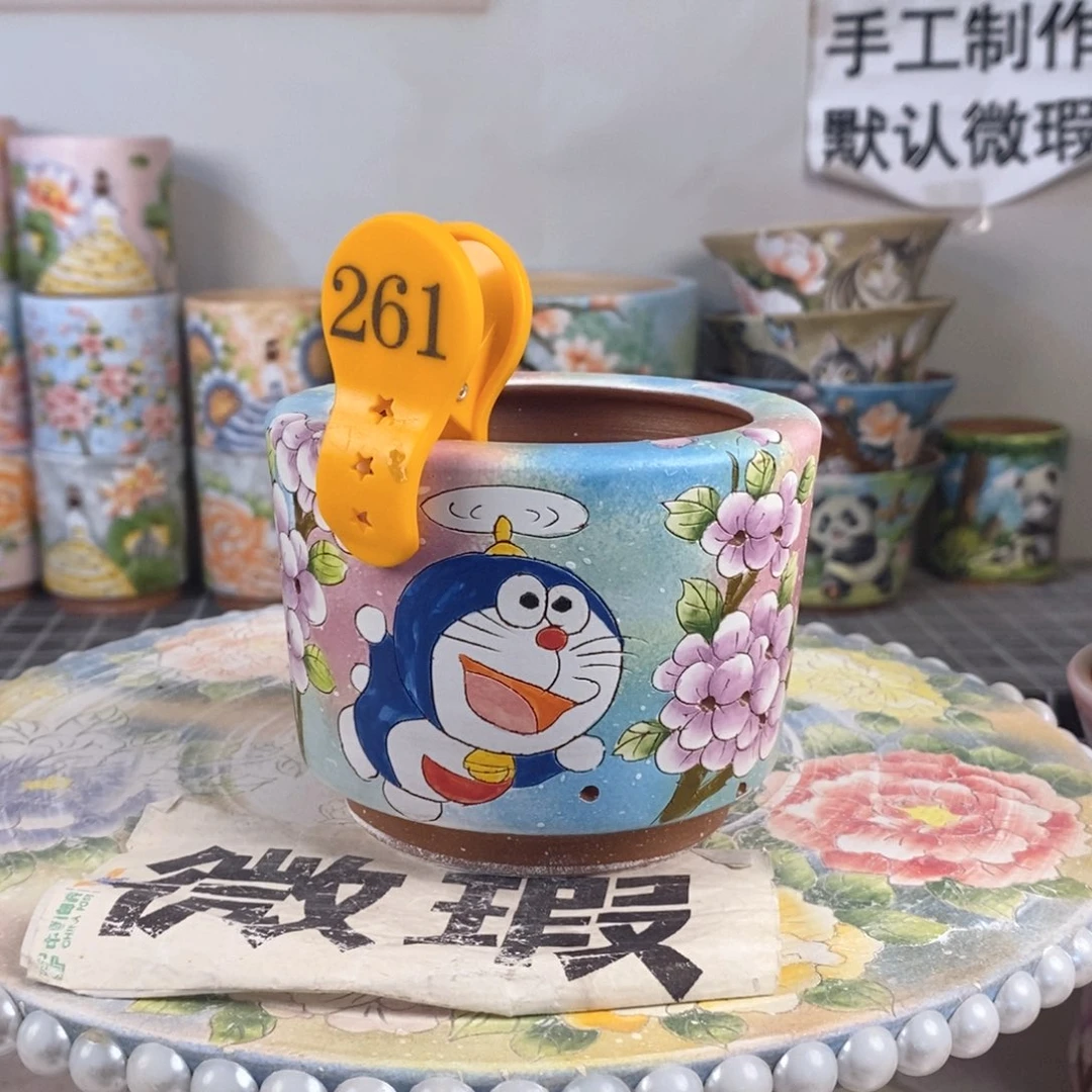 紫砂花盆红陶手绘花盆