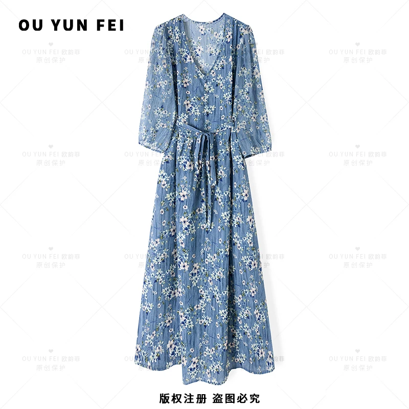 高级感连衣裙女新款气质显瘦穿搭时尚洋气印花长裙HY1633