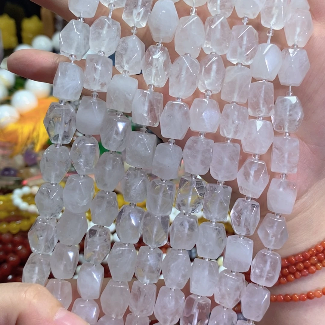 玛瑙/玉髓未镶嵌珠宝半成品白水晶八角切一条卡12*14mm