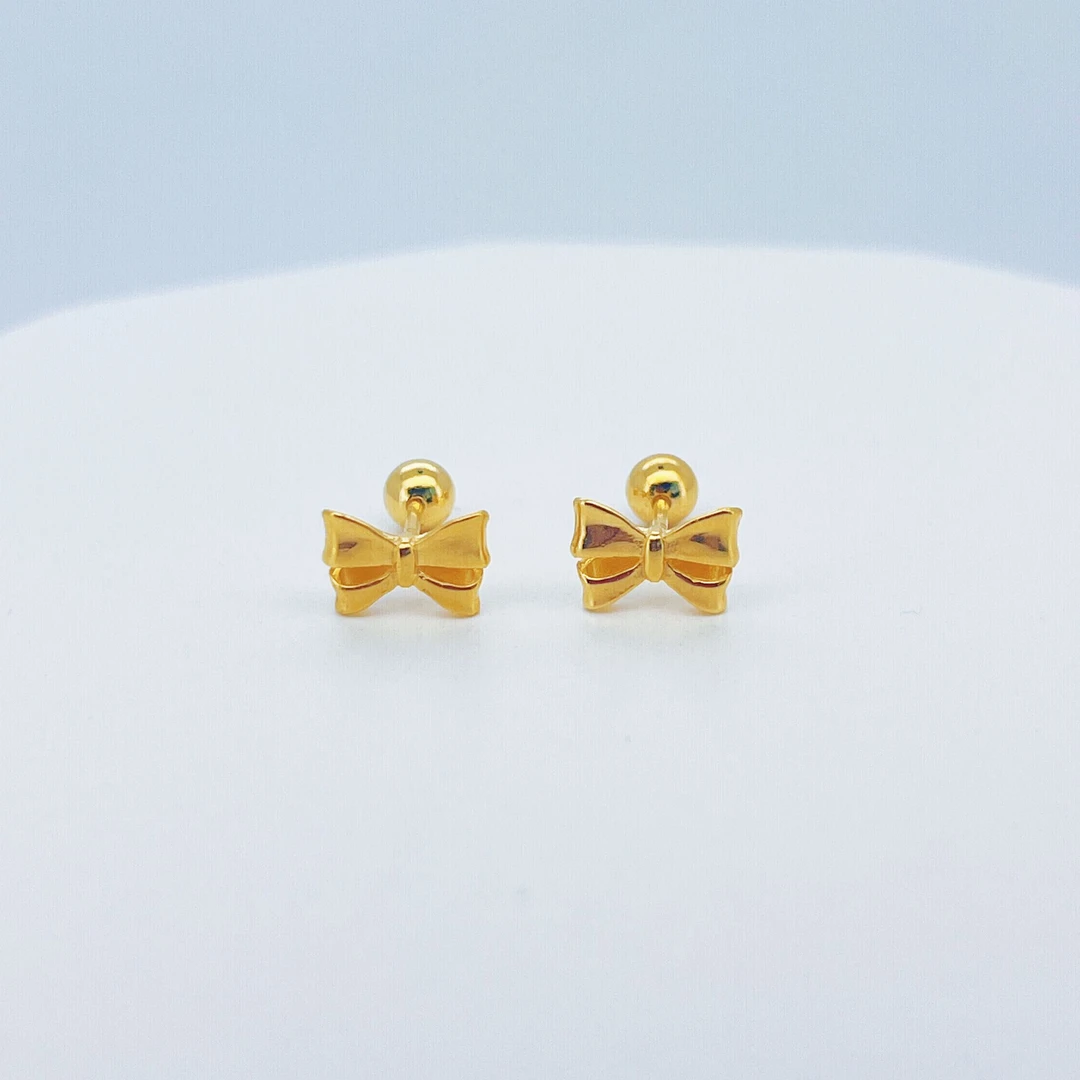 足金999黄金螺丝扣头蝴蝶金耳钉2.14