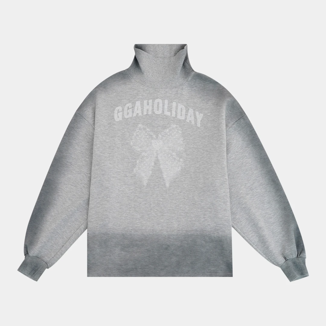 GGAHOLIDAY立领时尚休闲宽松渐变半高领加绒保暖灰色卫衣-154278