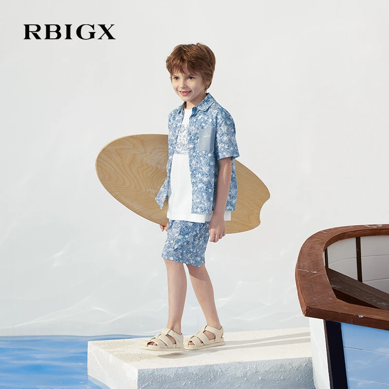 RBIGX瑞比克童装夏季新款短袖宽松印花百搭设计感潮流衬衫