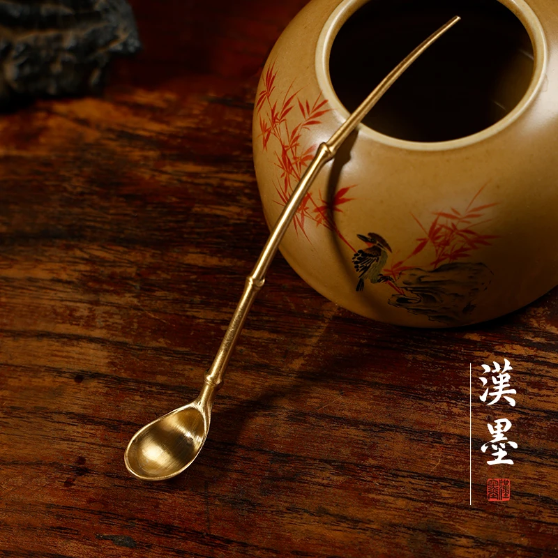 豆芽型水勺  磨墨调色舀水用品文房器具文房四宝铜质小巧把玩写字