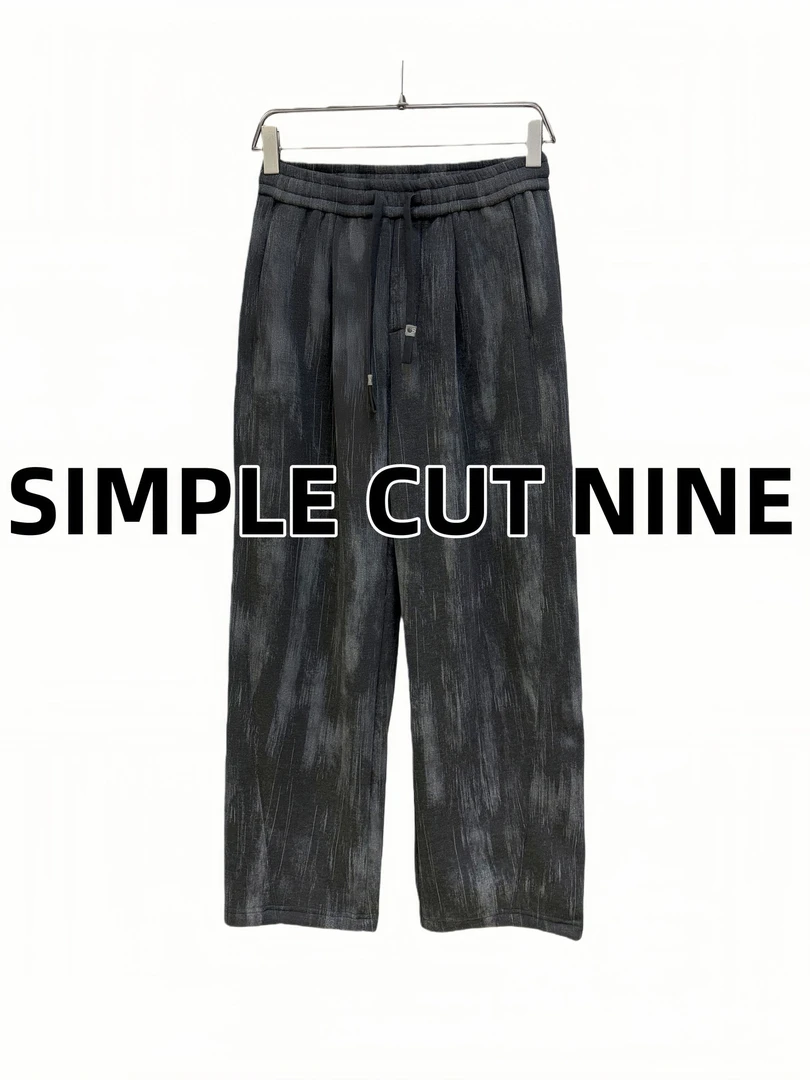 男士宽松直筒冬季加绒印花时尚复古裤潮流阔腿裤百搭长裤夏季裤子