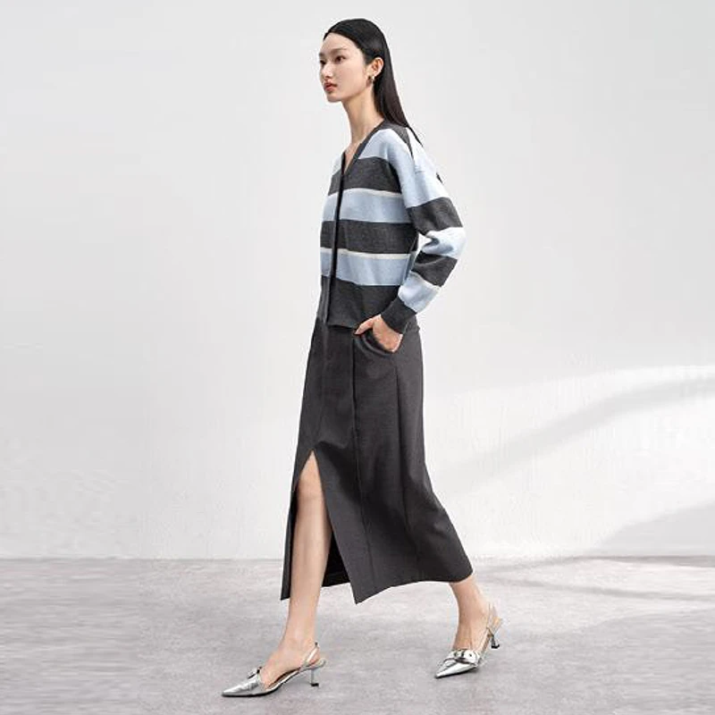 【香Y】绵羊毛慵懒风条纹长袖开衫2025春季商场专柜女装