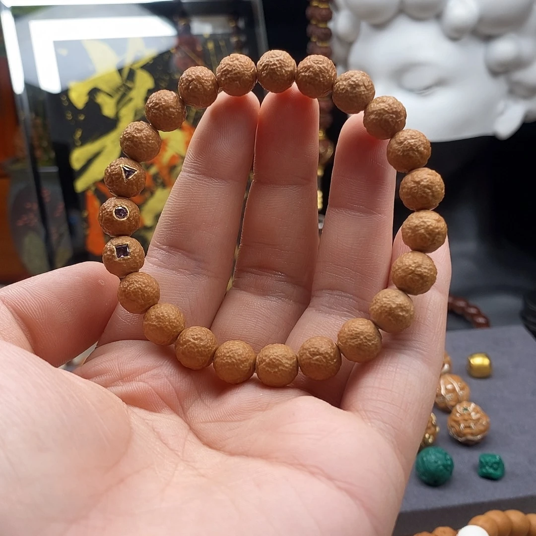 吊坠猴头核桃24金镶嵌九紫妃子笑 纯手工