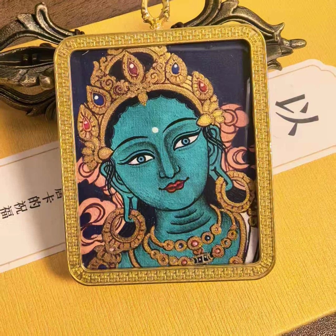 唐卡吊坠 热贡唐卡 手绘唐卡 绿度母