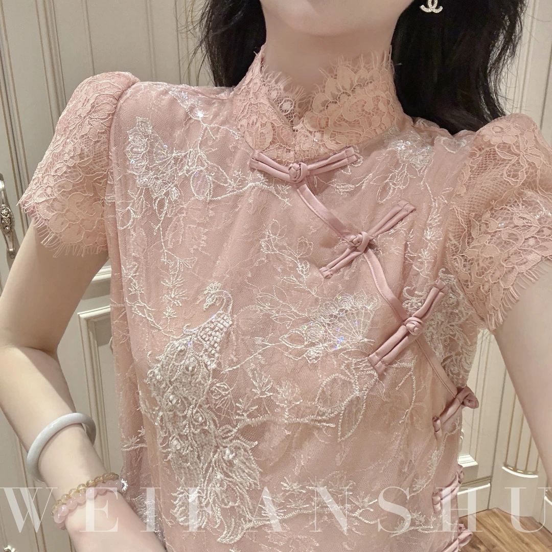 WEIFANSHU/魏凡舒【花满溪】夏季新款时尚复古蕾丝新中式旗袍上衣