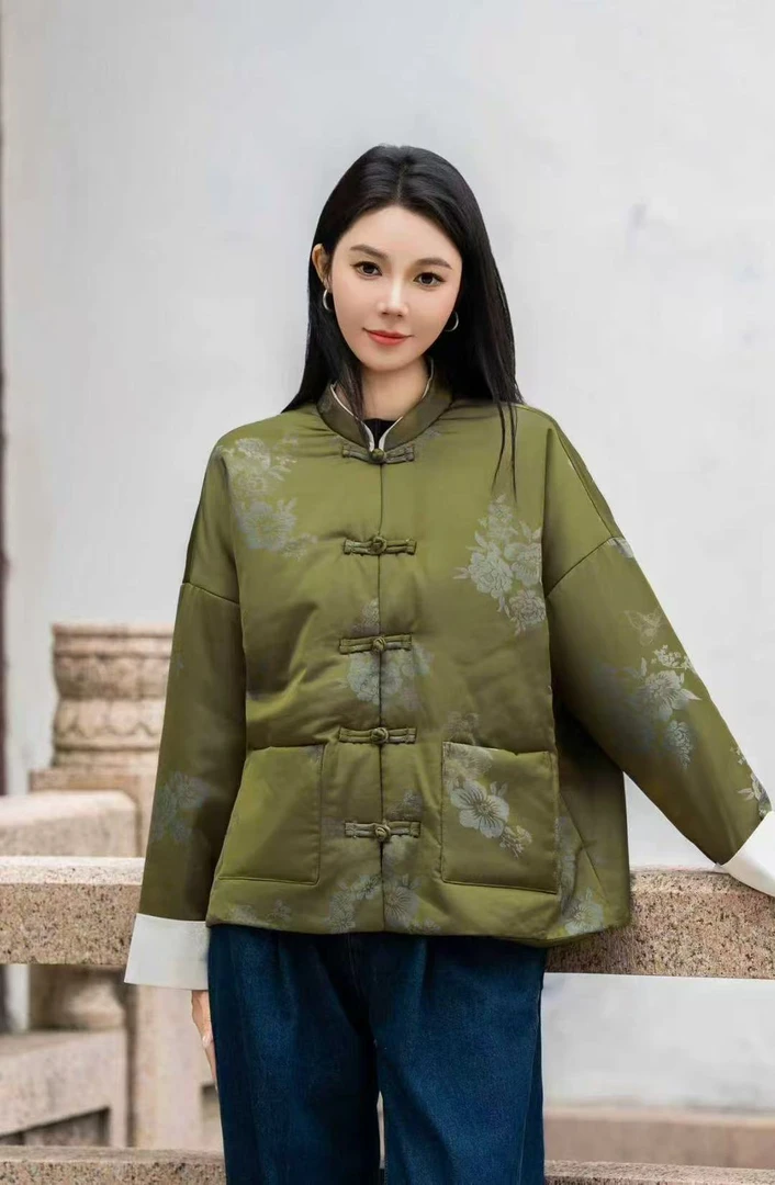 5961/#秋冬新款新中式《金玉满堂》长袖国潮风女士宽松棉服上衣
