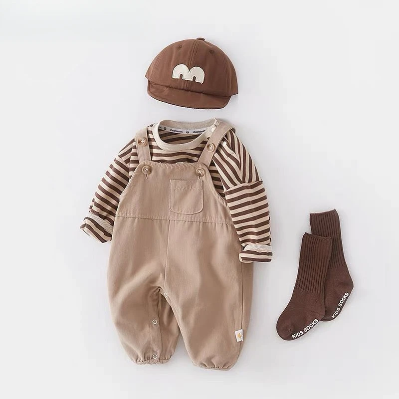 婴儿背带裤套装男女宝宝两件套春秋装连体裤洋气外出服网红可爱萌