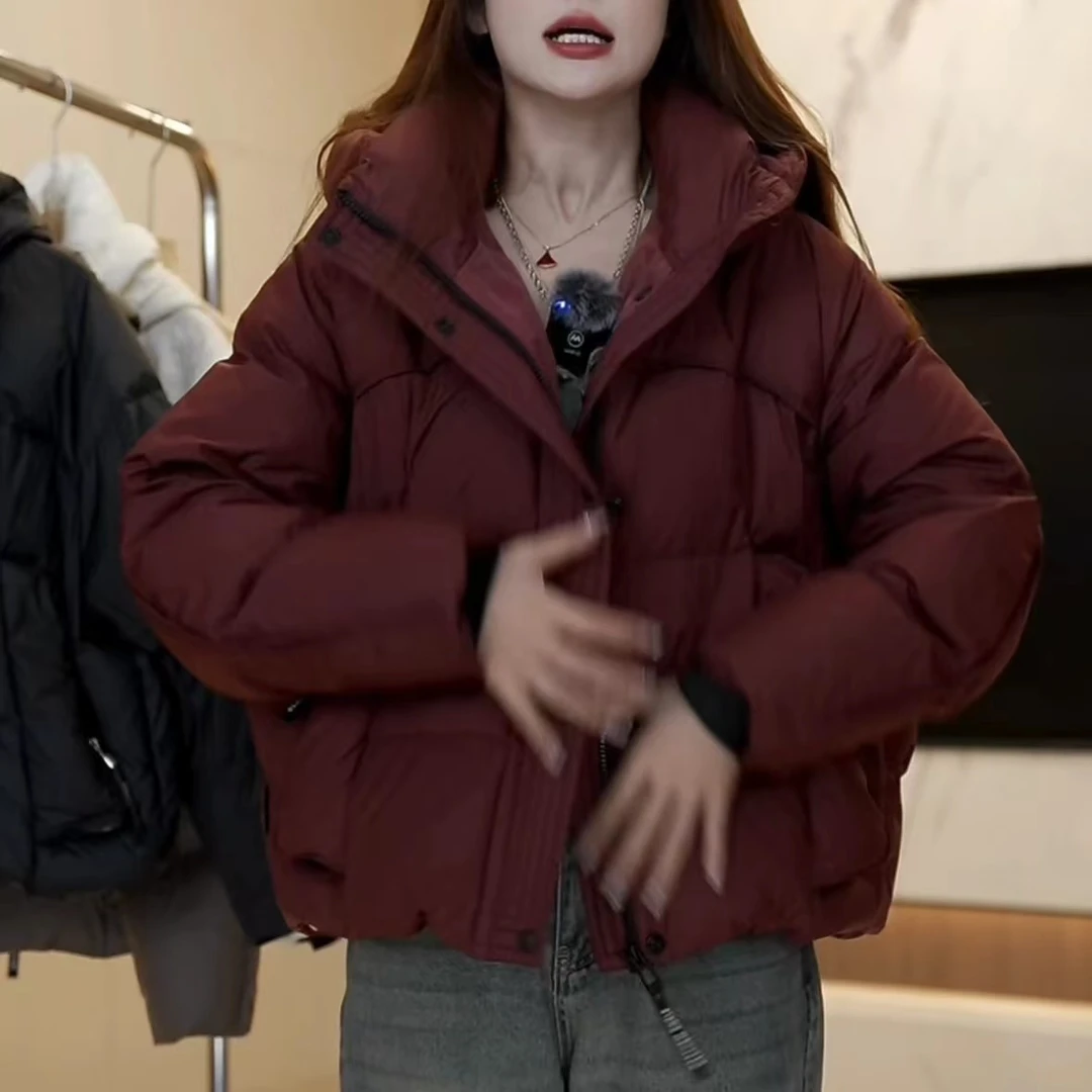 冬新款4立领连帽女加厚宽松短外套