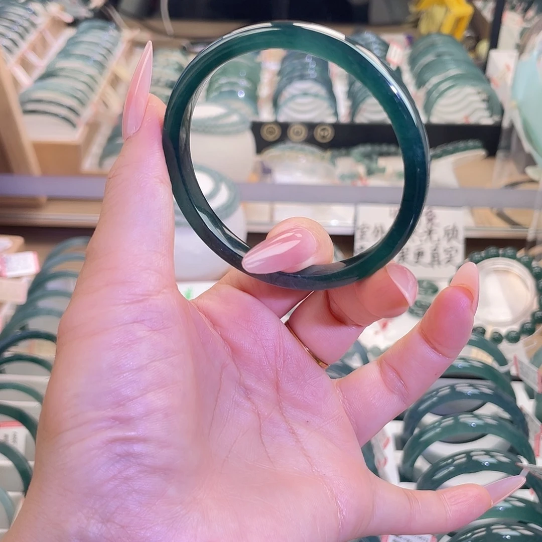 翡翠未镶嵌手镯墨绿色方鐲54-55圈