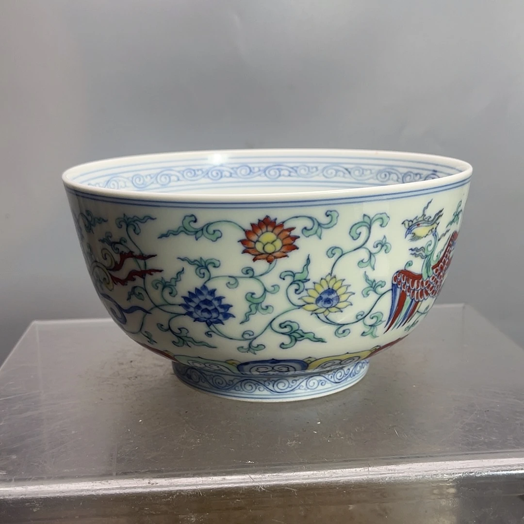 瓷青花斗彩双凤碗一个