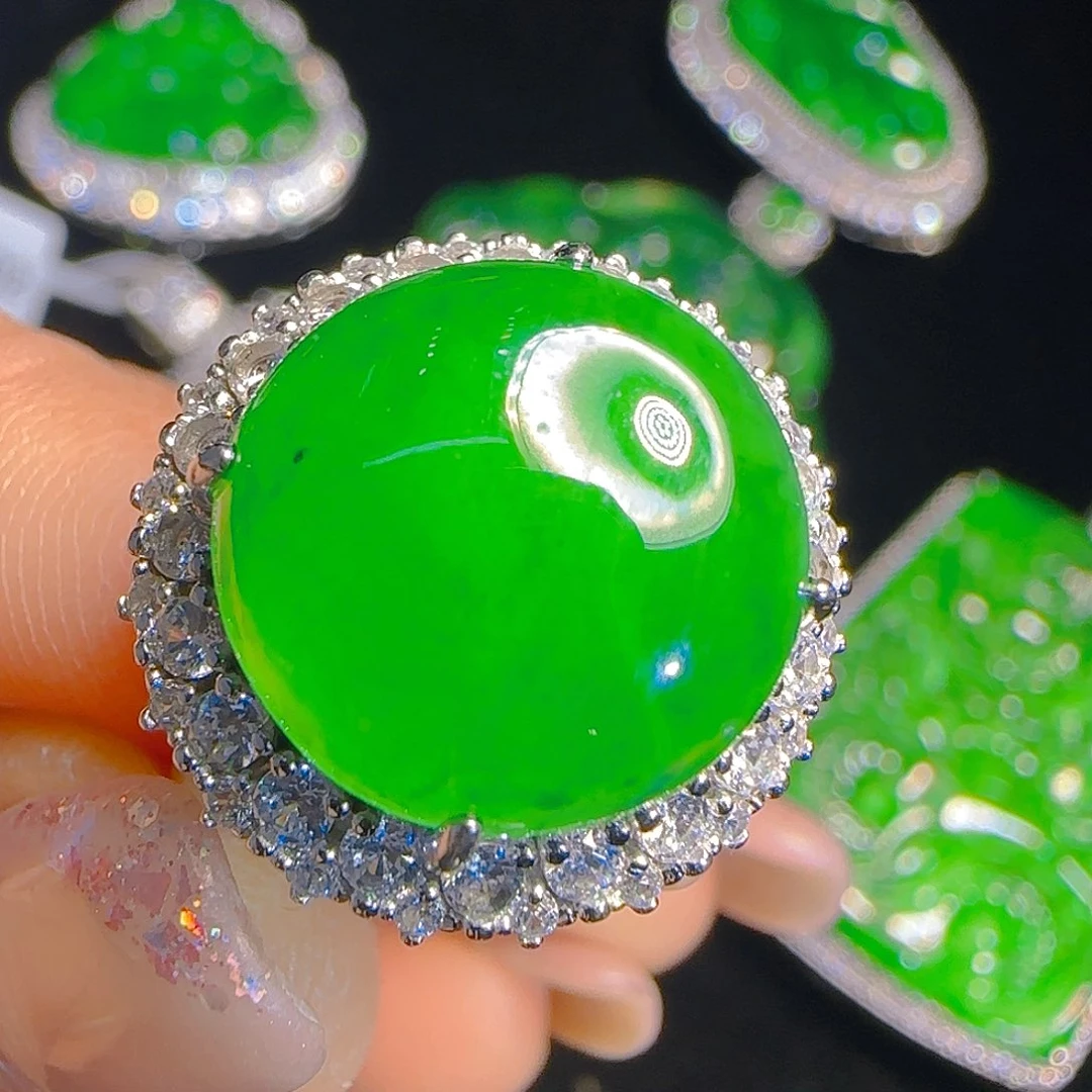 翡翠戒指银S925镶嵌天然
