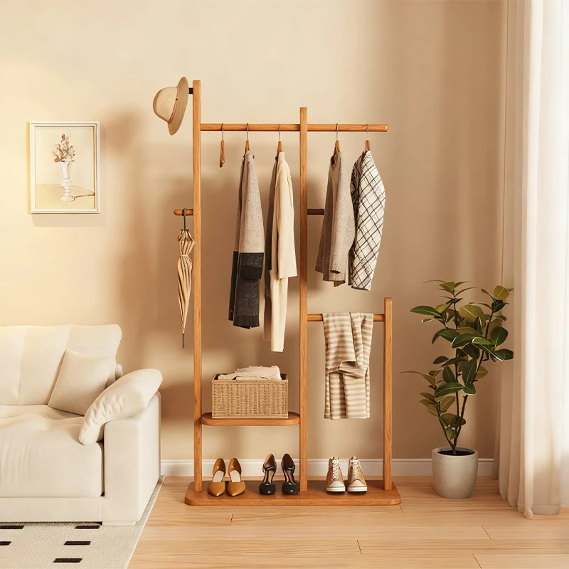 实木落地挂衣架卧室家用立式衣帽架室内挂包架新款置物架晾衣服架