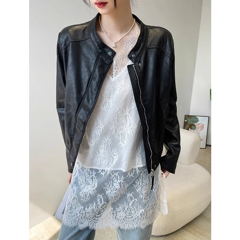 黑色皮衣外套女款春秋2025年新款小个子立领机车服夹克上衣设计感