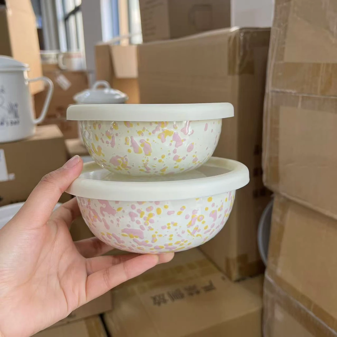 【拍一发二】出韩国 黄粉 小+大号碗 内白泼墨 沙拉碗 燕麦碗带盖子