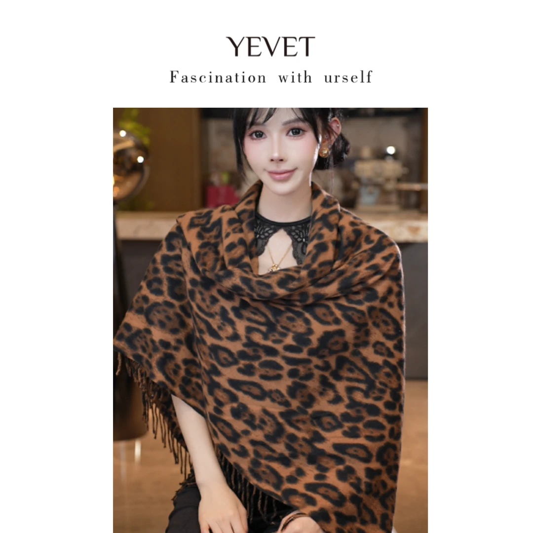 韩版2025气质新款小豹纹仿羊绒方形围巾时尚女士秋冬气质百搭保暖