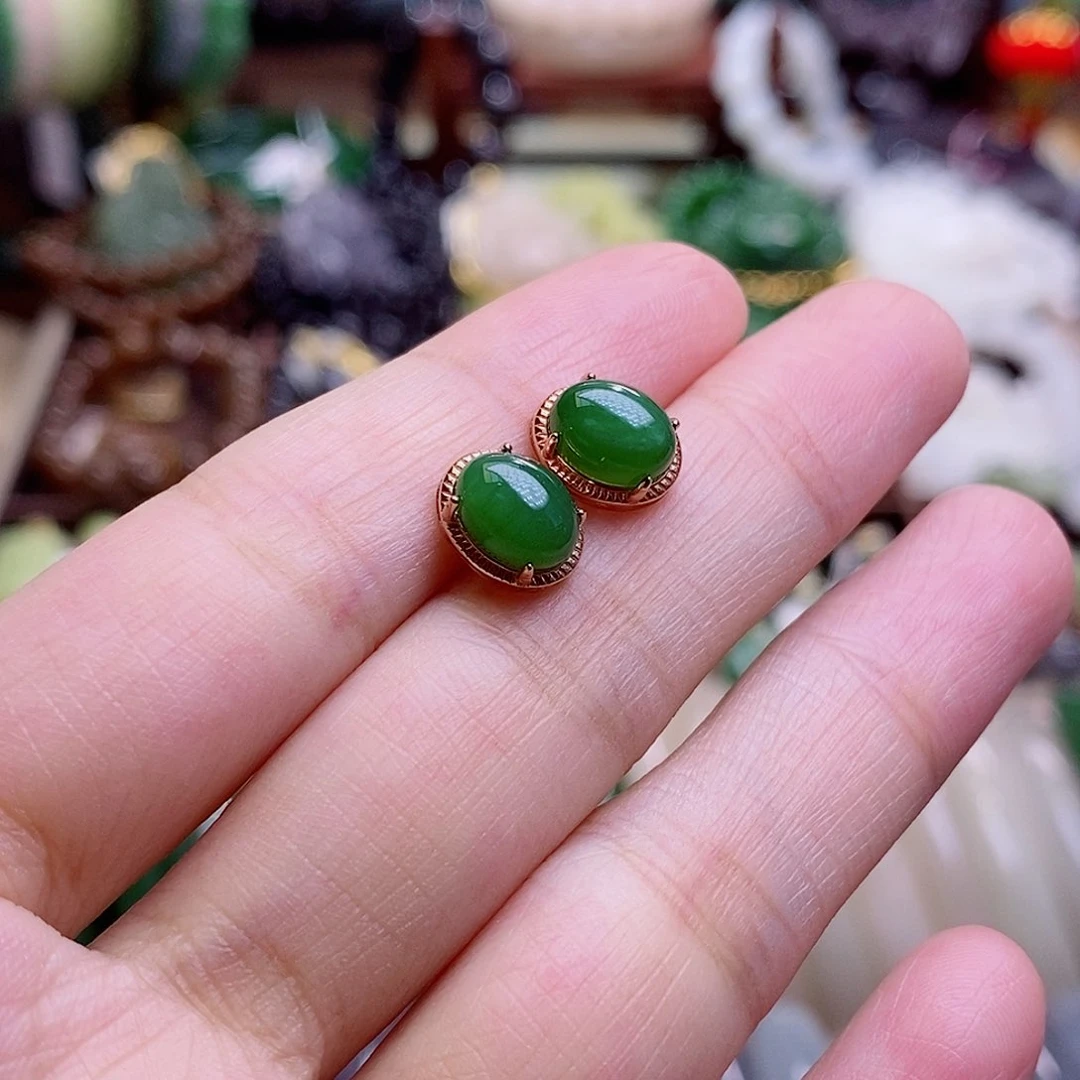 和田玉未镶嵌颈饰早间福利银镶碧玉耳钉