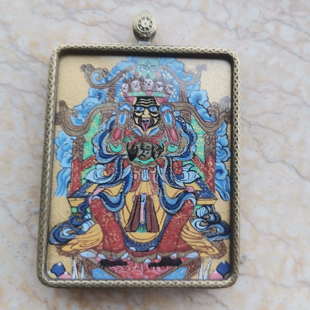 扎基拉姆矿料手绘小唐卡4X5cm画芯 铜壳钛钢壳任选