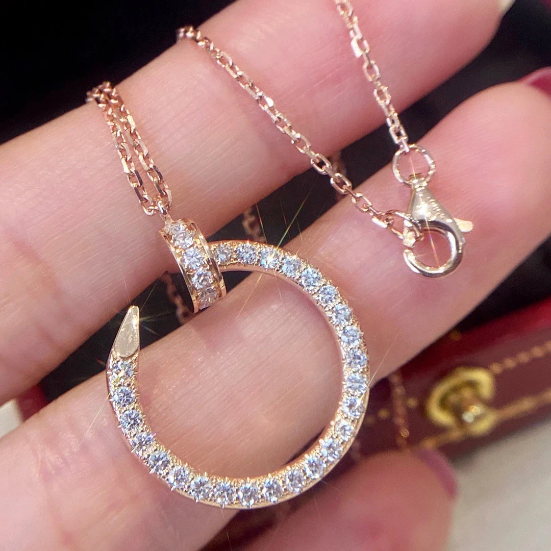 18k金满钻钉子项链 轻奢百搭