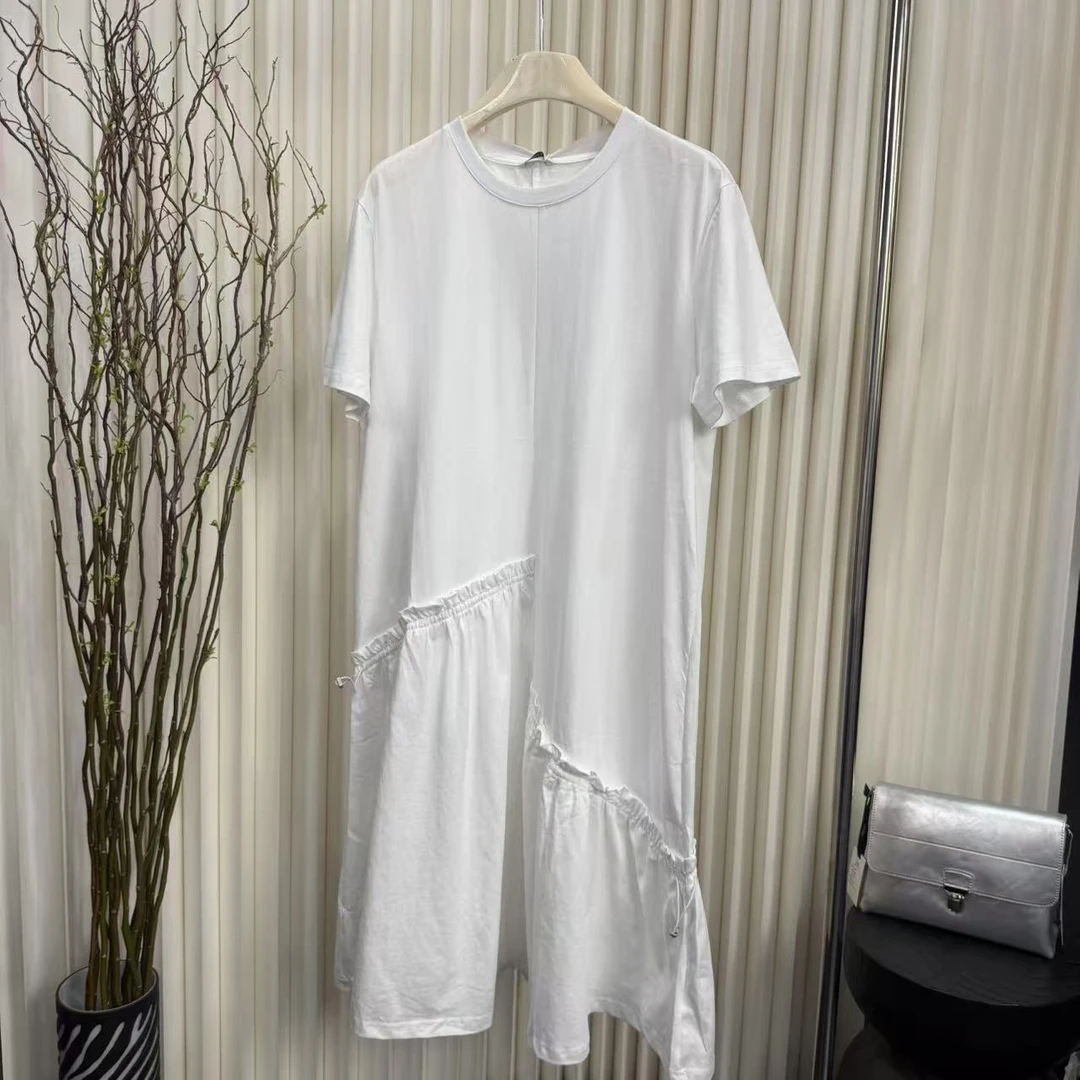 【 雨•美 推荐 】2217白色时尚百搭大款拼接连衣裙