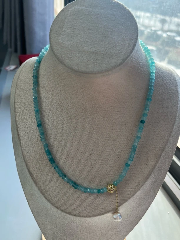 美货 海蓝色4mm盘珠珍珠锁骨链