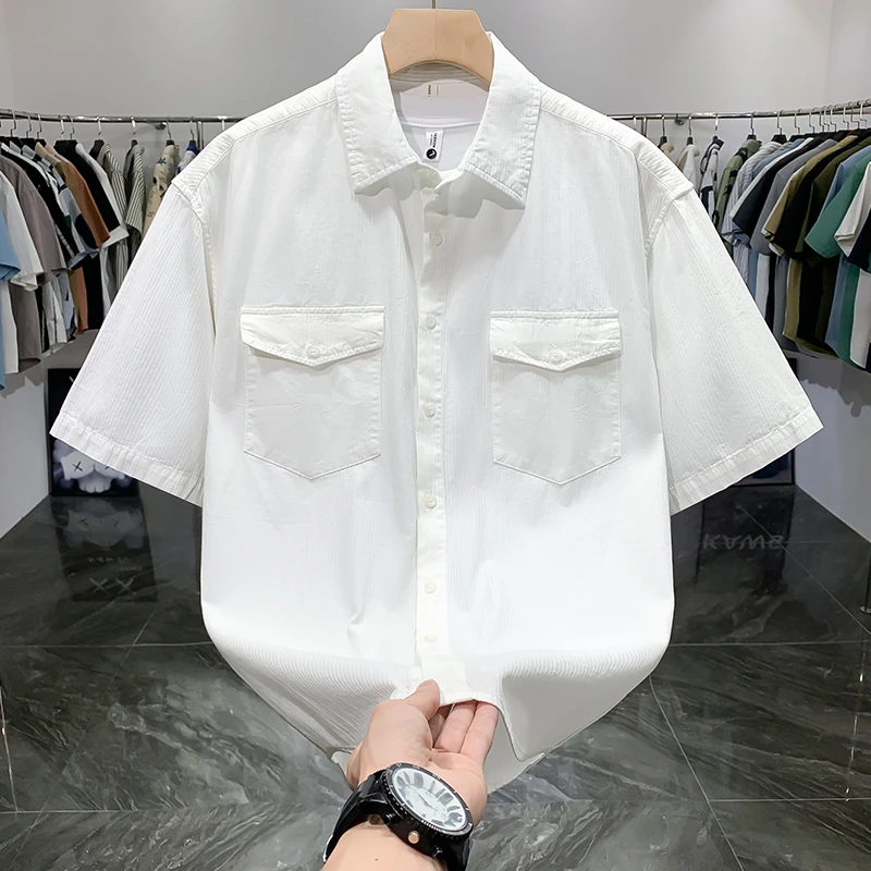 日系工装衬衫欧货轻奢潮牌夏季新款短袖衬衫男高级感痞帅半袖衬衣