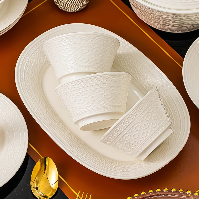 法兰云浮雕单品碗盘餐具2025新款高级感纯白轻奢餐具