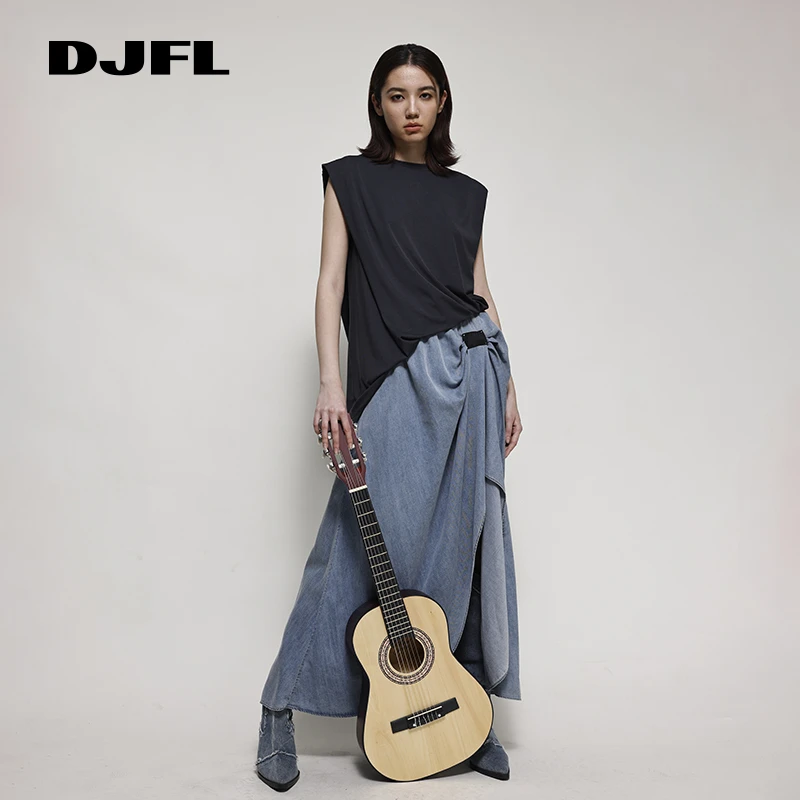 DJFL拼色假两件手工捏褶不对称设计连衣裙25夏季新款 DWWR4L311-1