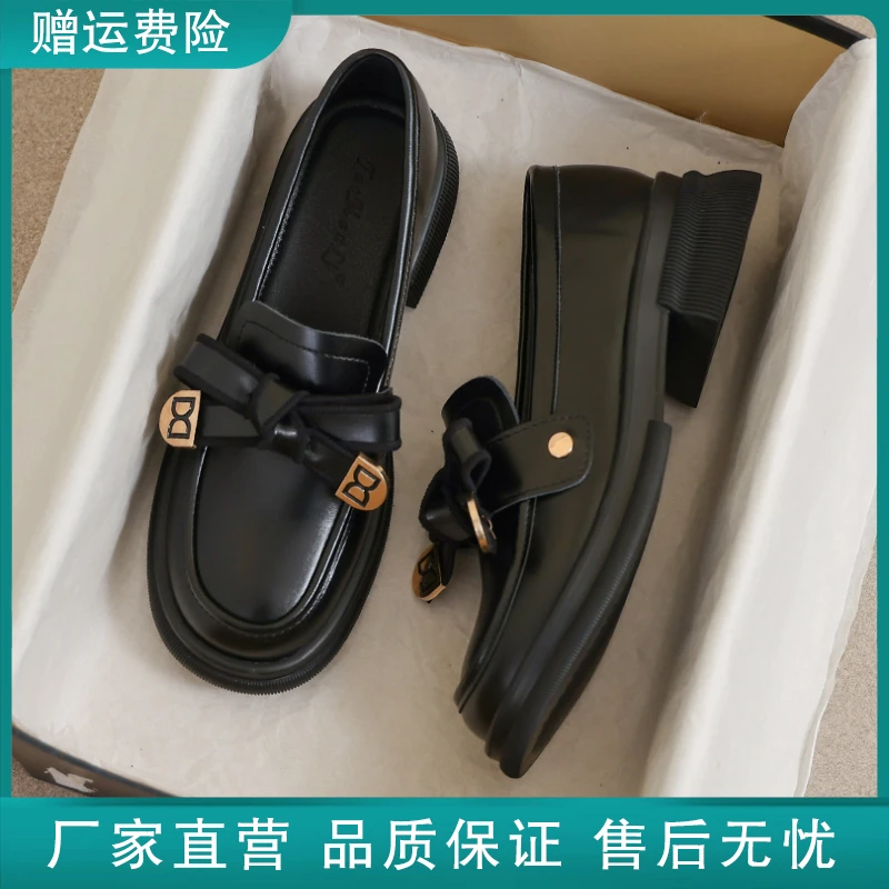 真皮小皮鞋女2025新款春秋英伦风黑色大码41软底豆豆42平底乐福鞋