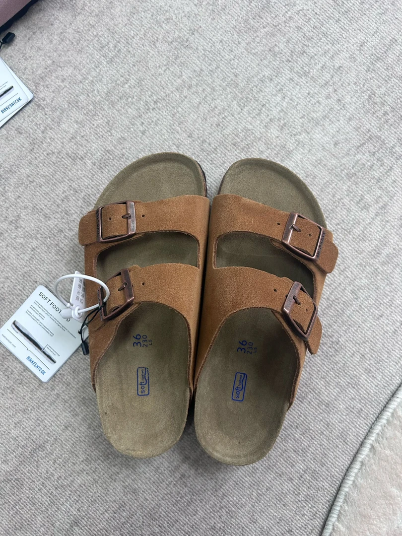 德国出口原单 重工头层厚牛皮勃肯二字拖男女同款