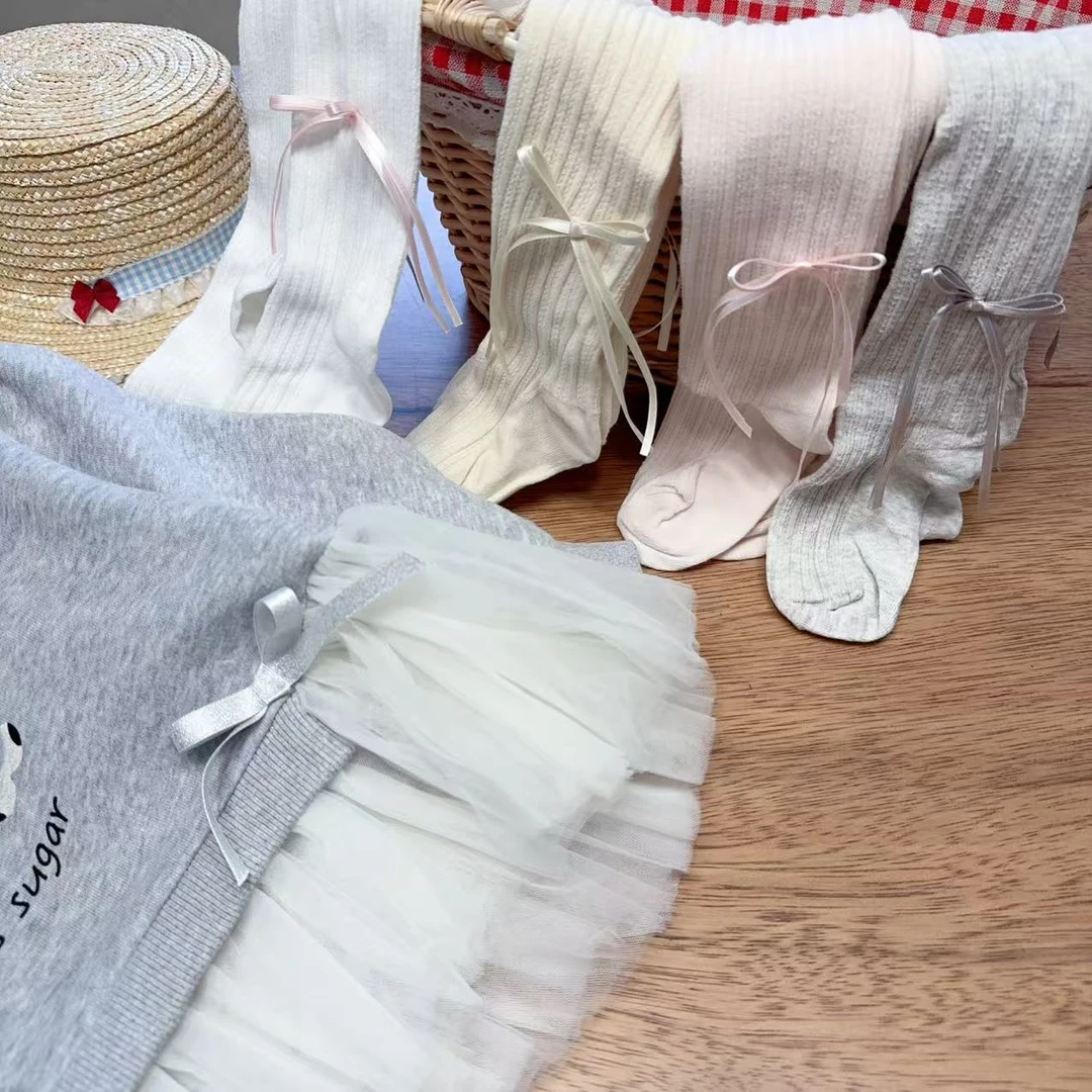 春秋季新款女童双蝴蝶结百搭打底裤袜5035