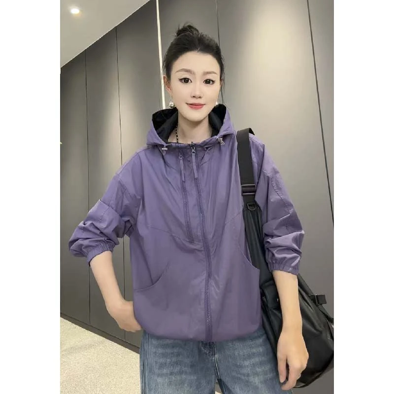 6170太谷休闲简约设计款两面穿撞色连帽百搭外套短款宽松连帽