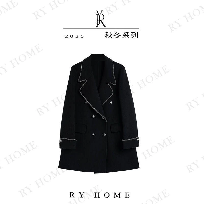 【容雨RYHOME】100%高支澳洲绵羊毛宽松休闲撞色外套253W2461