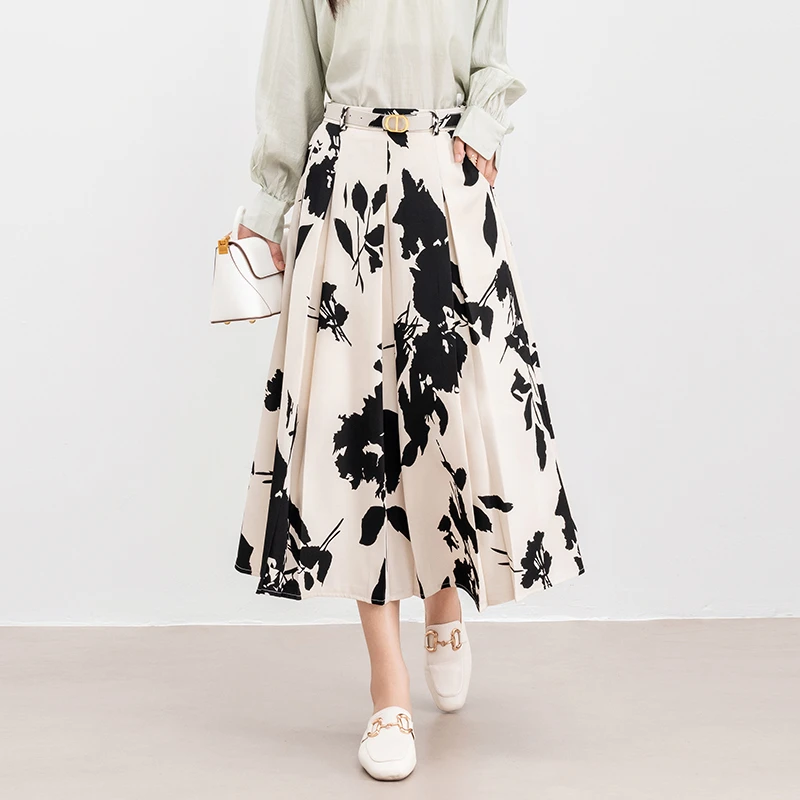 印花高腰显瘦百搭半身裙2025春季新款时尚洋气减龄中长款A字裙潮