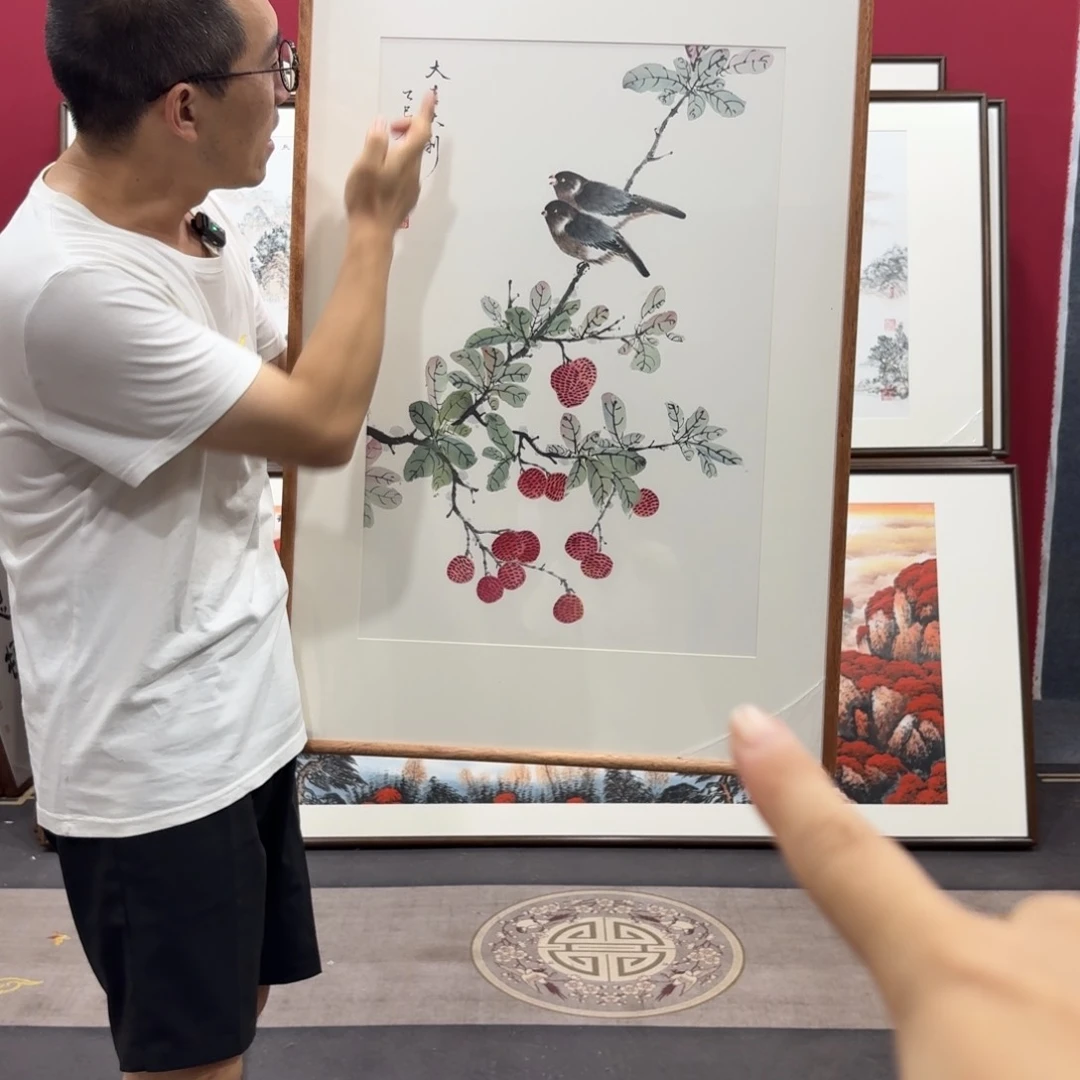 国画手绘作品带框