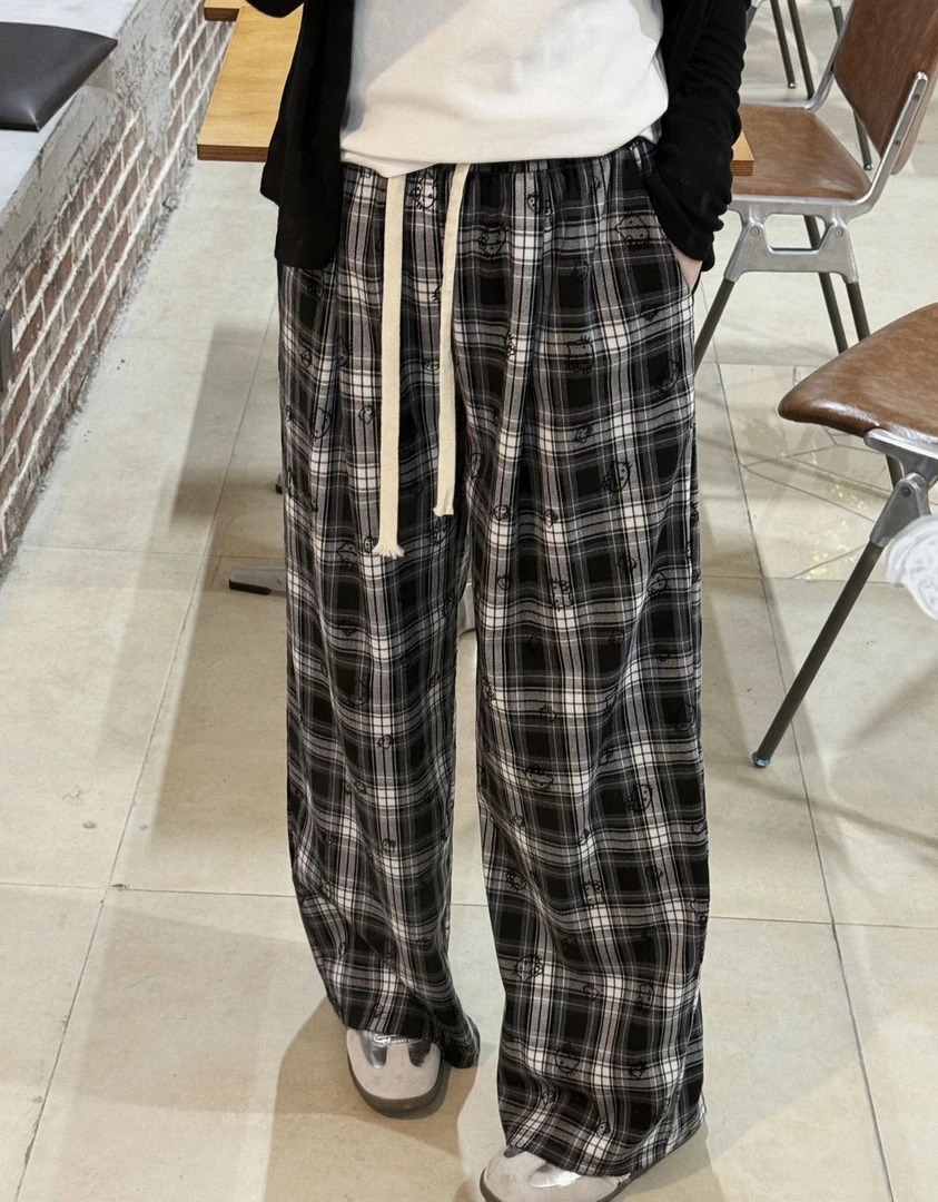 JIEJIE-【KT格子裤】韩系百搭格子休闲直筒裤