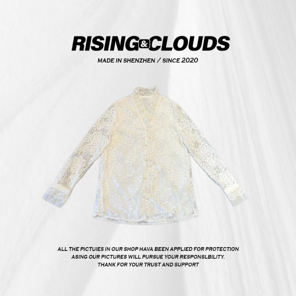 RISING&CLOUDS【优雅女人】深圳南油秋冬法式长袖蕾丝V领上衣110584