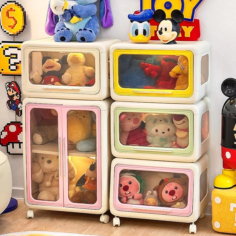 多巴胺娃娃收纳柜可移动可叠加客厅放棉花玩偶公仔玩具防尘置物架