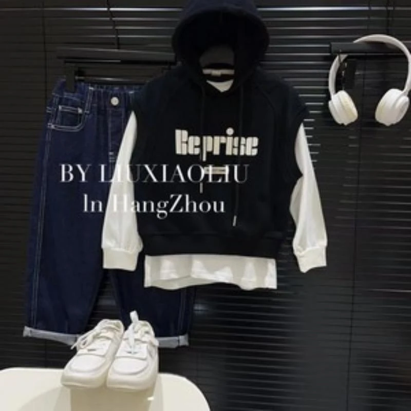 BY LIUXIAOLIU【春风十里】韩版高货春季儿童两件套连帽卫衣9838