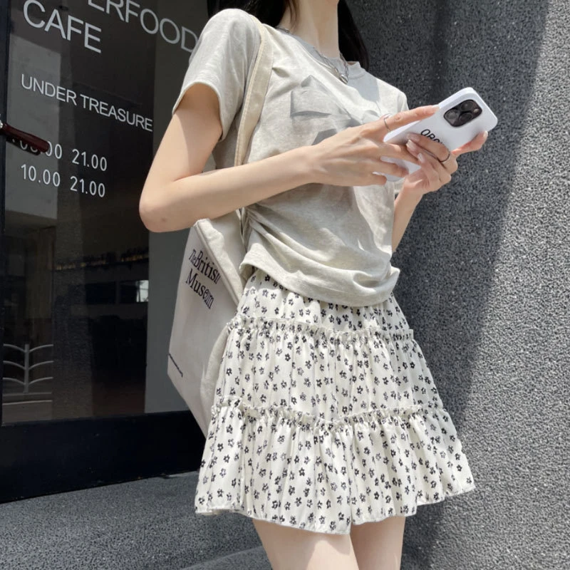 碎花蛋糕半身裙A字裙黑色短裙女春秋2025新款高腰显瘦半裙小个子