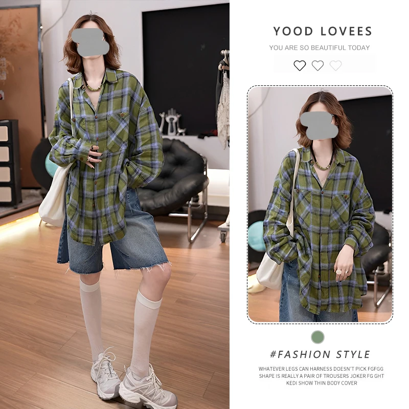 美式格子衬衫2025春秋新款宽松慵懒风衬衣外套小个子百搭休闲上衣