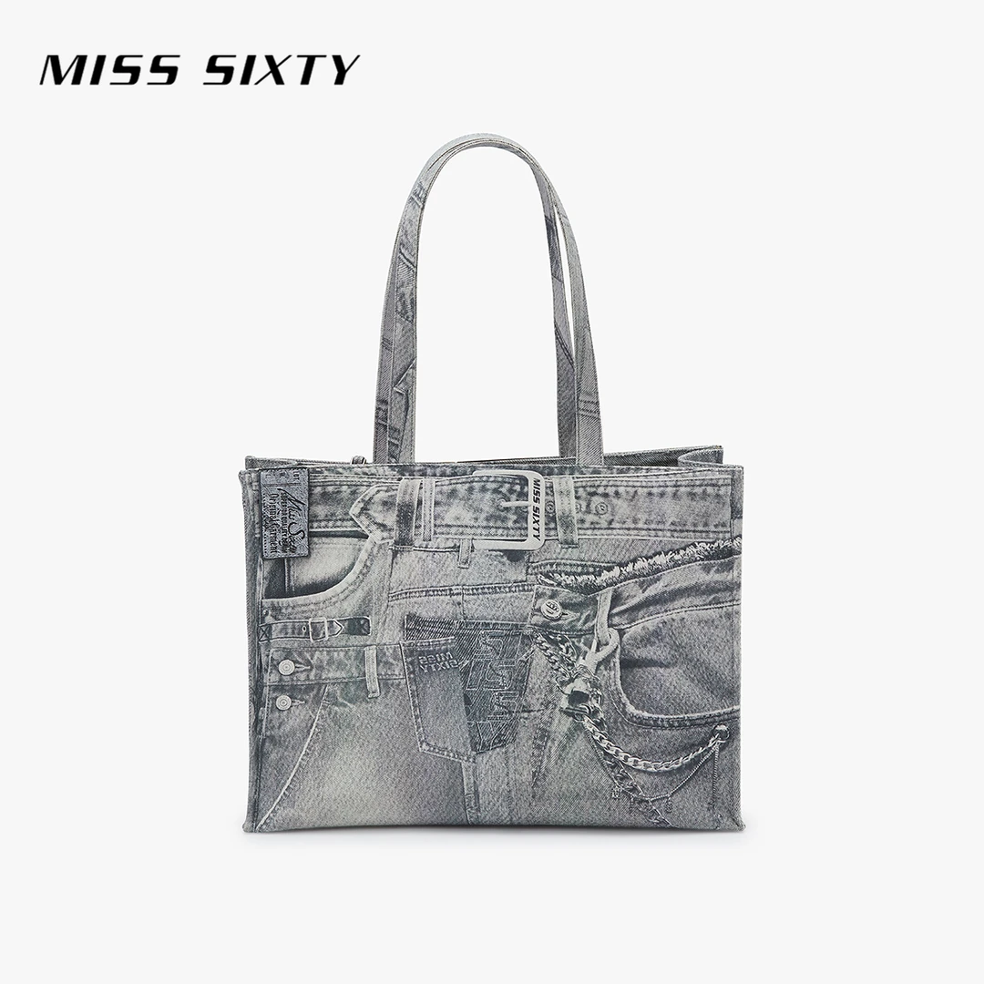 Miss Sixty2025春季新款托特包女复古皮牌帆布牛仔印花设计感单肩