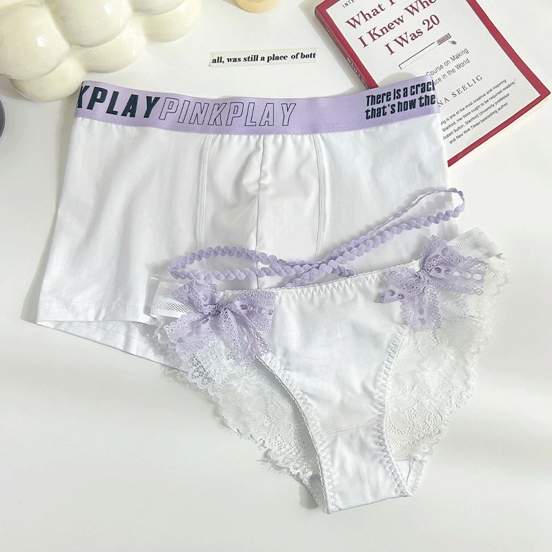 情侣内裤一男一女纯欲性感2025新款蕾丝边蝴蝶结纯棉男士女生同款