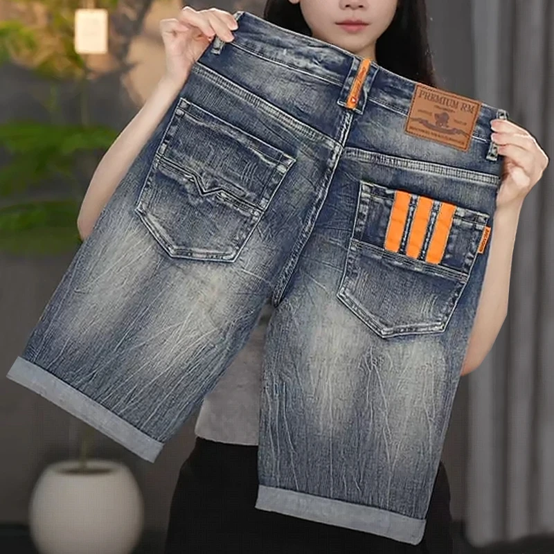 2025新款男士牛仔裤五分短裤潮牌直筒宽松百搭中裤潮流青年夏季薄