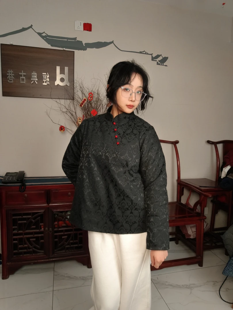 中式国风提花缎面上衣禅意设计文艺范女装盘扣衬衫