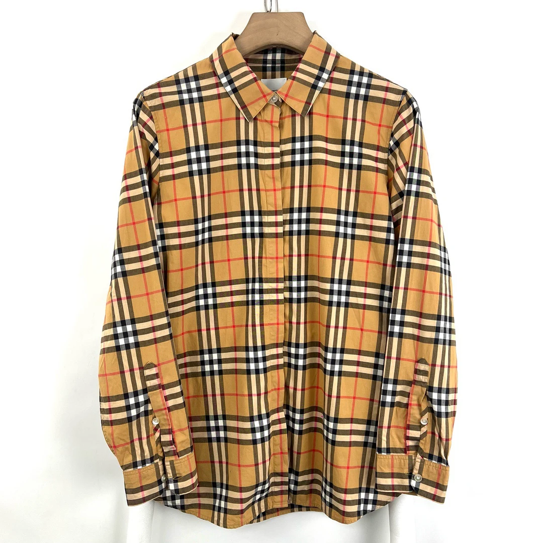 99新 BURBERRY/博柏利 uk12码/经典格纹收腰衬衫/05468
