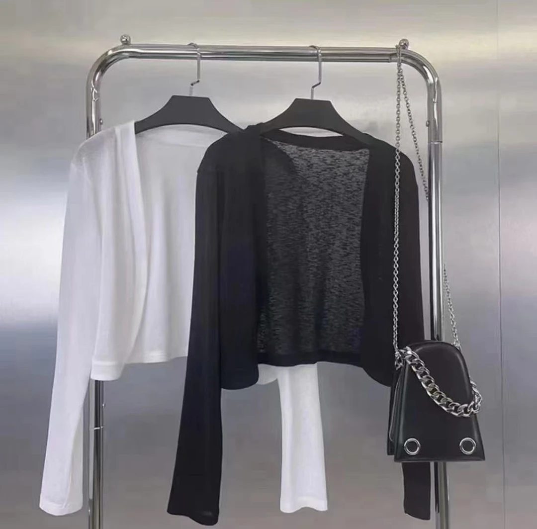 韩版夏季短款防晒长袖开衫款薄款网红外搭上衣百搭黑色时尚显瘦